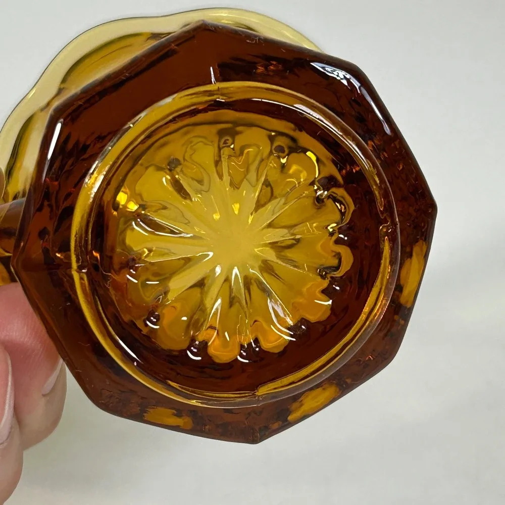 Vintage Amber Glass Creamer Paneled Scalloped Rim Small Pitcher Honey Gold‎